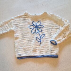 Primark Cream‎ Sweater with Blue Floral Accent